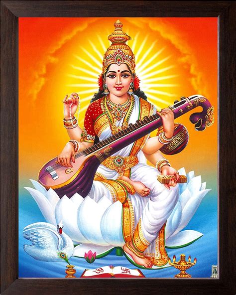 Art N Store Saraswati Goddess Of Knowledge With Veena Hd Printed