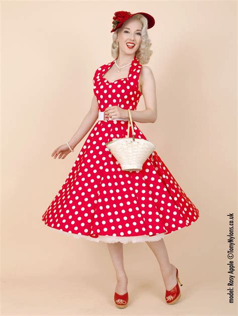 1950s Halterneck Red White Polkadot Dress From Vivien Of Holloway