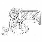 Hockey Coloring Outline Cartoon Playing Kids Ice Pages Sports Drawing Winter Rink Book Boy Stock Kareem Jabbar Abdul Template Illustration sketch template