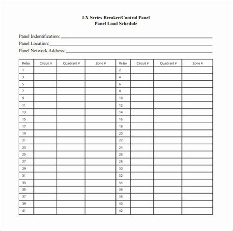 printable electrical panel schedule template excel printable word