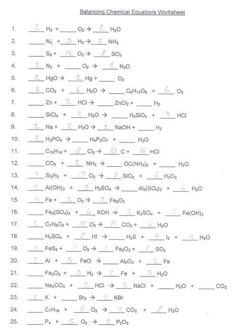 balancing chemical equations worksheet answer key chemical equation