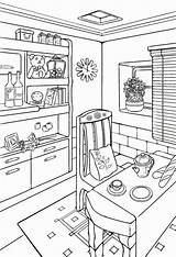 Coloring Pages Adult Furniture Bathroom Line Cute sketch template