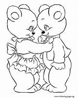 Coloring Teddy Valentines Bears Pages Valentine Couple Colouring sketch template