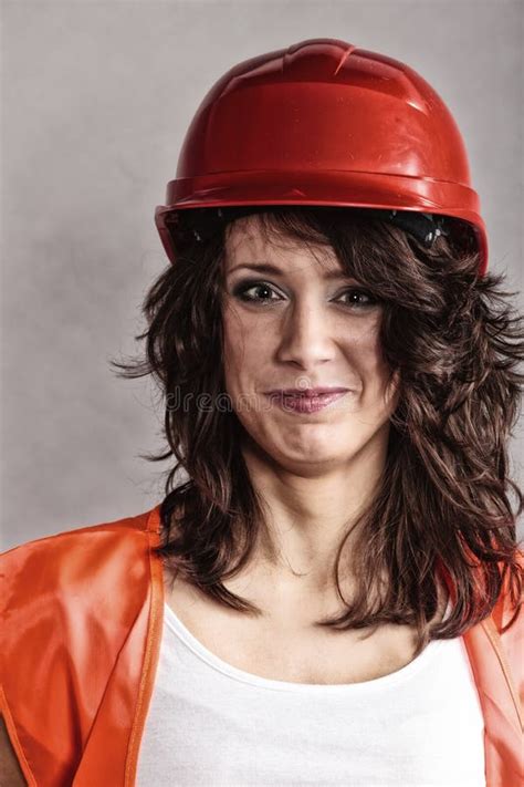 Girl In Safety Helmet Showing Stop Sign Stock Image Image Of