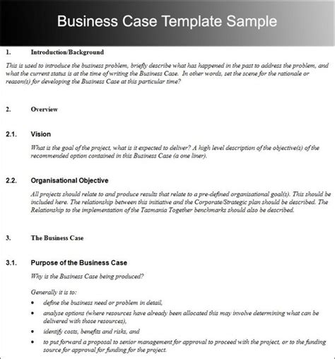 business case template business case template case study template