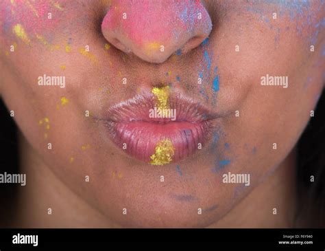 girl sending  kiss  colorful decorated face stock photo alamy