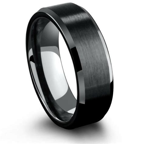 8mm Black Titanium Wedding Ring With Beveled Edges