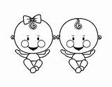 Twin Boy Girl Coloring Coloringcrew Family sketch template