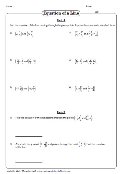 point slope form worksheet equation    passing