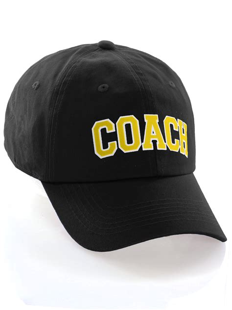 sports team coach baseball hat layered arch letters unstructured  profile cap black hat