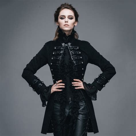 devil fashion gothic flocking pattern lady jackets punk black long