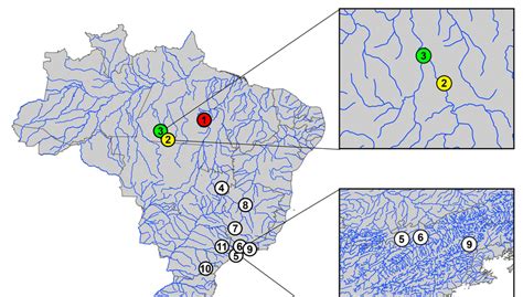 Brazilian Collection Sites Of The Three Harttia Species