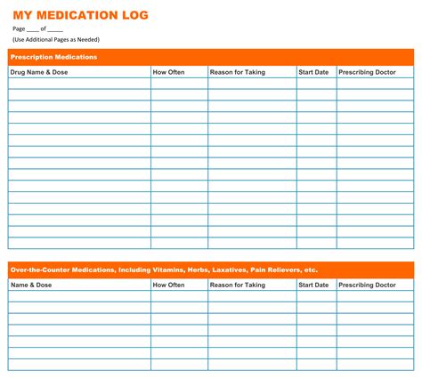 printable medication list  adult     printablee