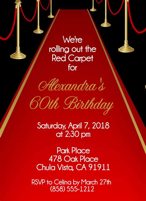 red carpet invitation adult red carpet birthday invite party etsy