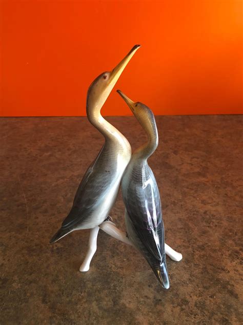 Hand Painted Cranes Herons Birds Sculpture By Herend Of Hungry At