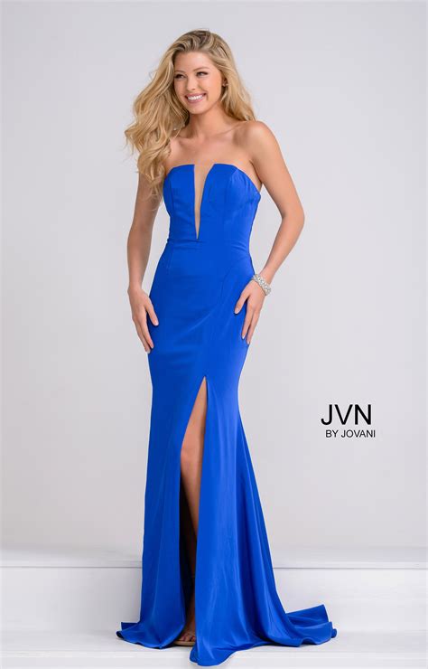 jovani jvn49580 long simple strapless v neck prom dress