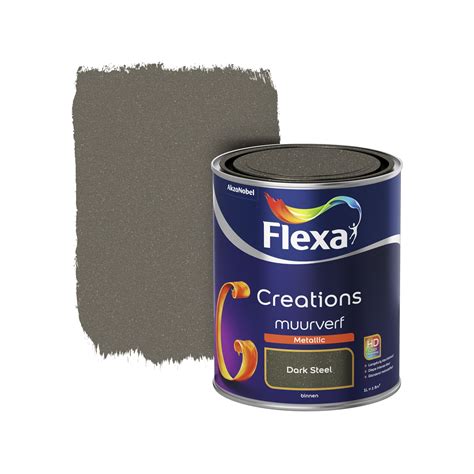 flexa creations metallic muurverf mat dark steel   muurverf kleuren en stel