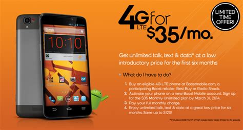 boost mobile offering  plan  unlimited data   months  buying  lte device