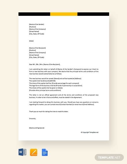 letter  intent  business letter  intent cover letter sample