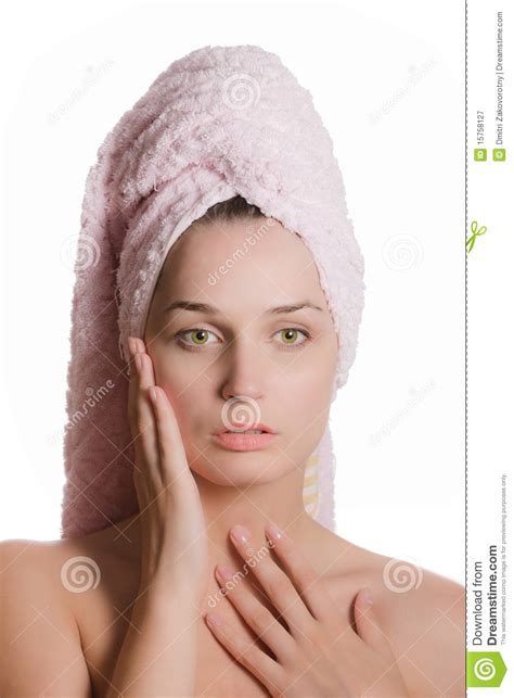 nice girl after shower on white background stock image image of cream