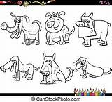 Coloring Dogs Wagging Tails Cartoon Illustration Vector sketch template