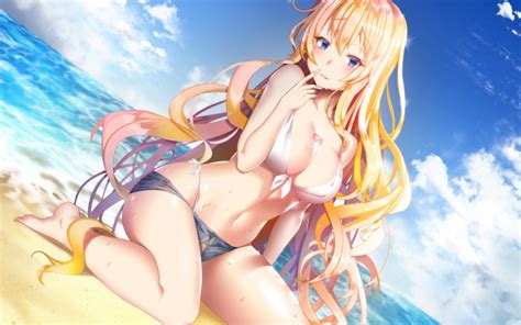photo bikini cleavage swimwear blonde sea wet beach anime sexy hentai big tits