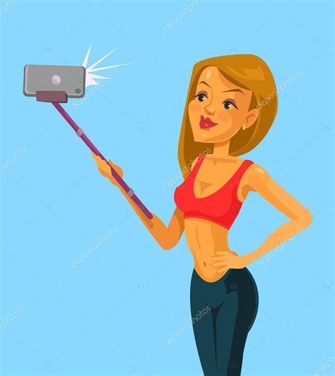 girl take selfie vector flat cartoon illustration stock vector image