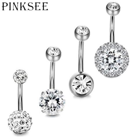pinksee rock style round crystal rhinestone dangle navel belly button
