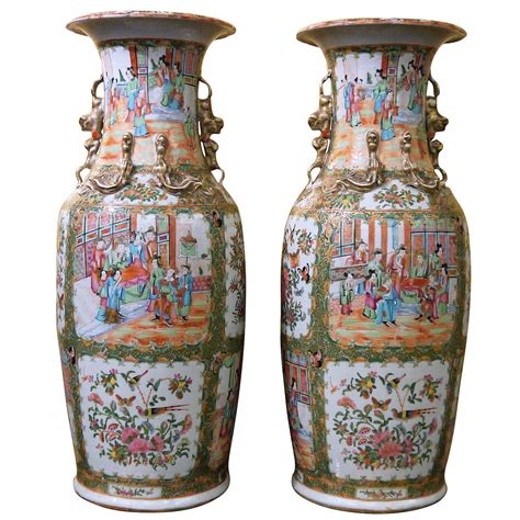Pair Of Large Chinese Rose Canton Vases At 1stdibs
