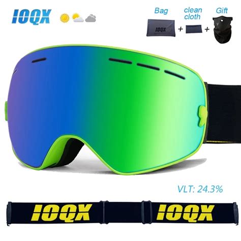 Ioqx Snowmobile Ski Goggles Double Layers Uv400 Anti Fog Big Ski Mask