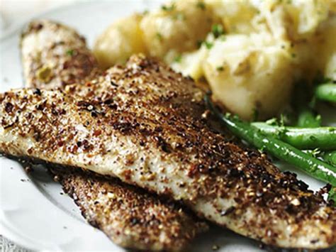 Pan Fried Sea Bass Fillet With Crushed New Potatoes And Green Beans
