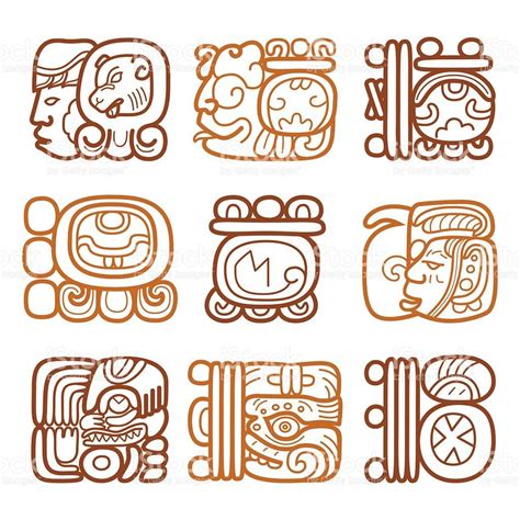 mayan hieroglyphic script brown design isolated  white