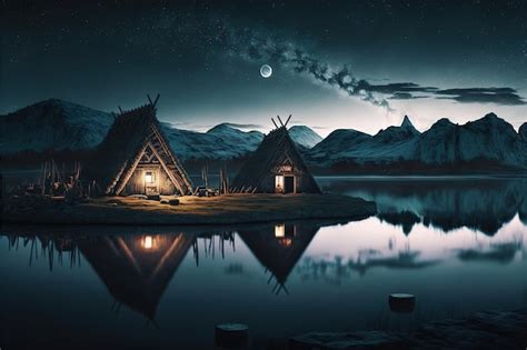 premium photo viking houses   viking landscape  water