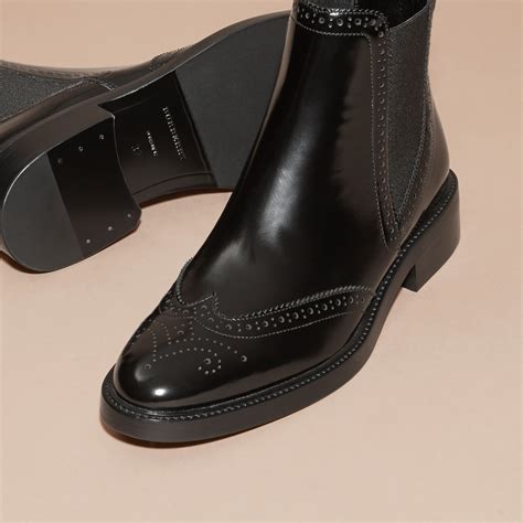leather wingtip chelsea boots  black women burberry