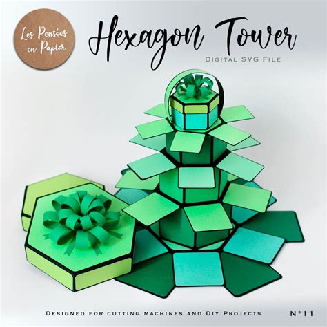 hexagon tower vertical explosion box svg file instant etsy