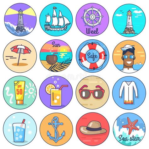 set  icons depicting multiple marine items stock vector