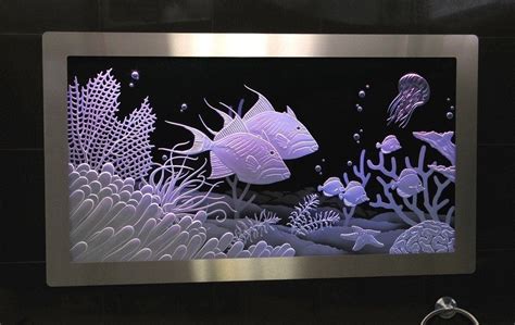 custom made illuminated carved etched glass built in underwater