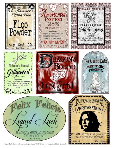 hollyshome family life harry potter potion labels  printable
