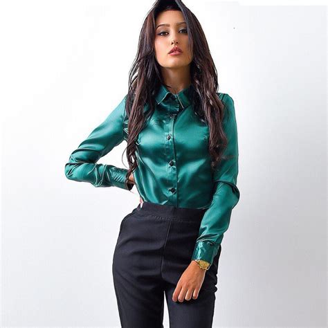 מוצר 20107 oyddup women high quality silk satin blouse button lapel long sleeve shirts ladies