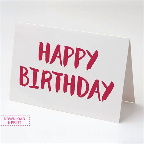 red happy birthday card printable cards calligraphy card etsy