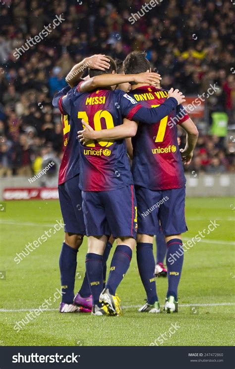 barcelona january  fcb players celebrating  goal   spanish league match  fc