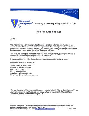 fillable  informationmanagers dt procedure closing  physician