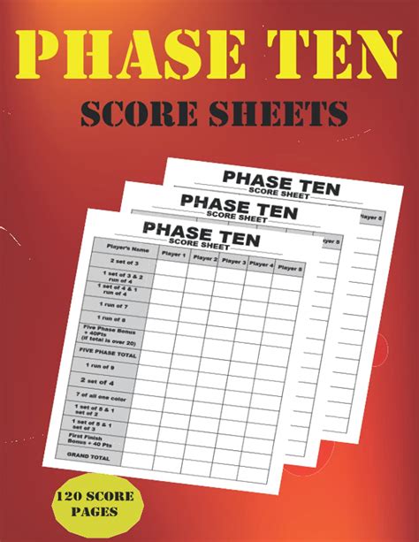 buy phase ten score sheets  score pages phase  card game score