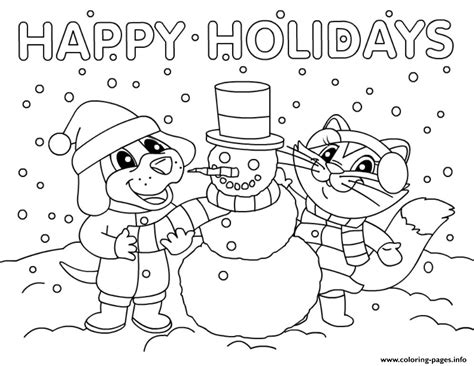 christmas snowman happy holidays coloring page printable