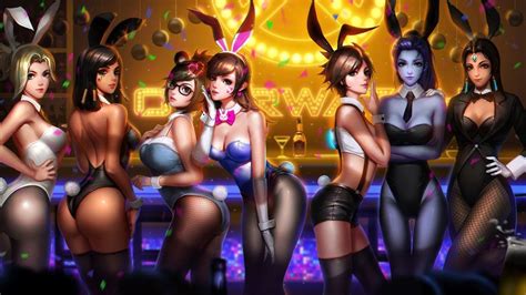 bunny girls mercy pharah mei d va tracer widowmaker and symmetra overwatch video game