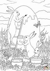 Easter Coloring Pages Egg Painting Bunnies Huge Three Printable Bunny Vintage Drawing Games sketch template