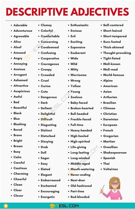 descriptive adjectives list   descriptive adjectives  english
