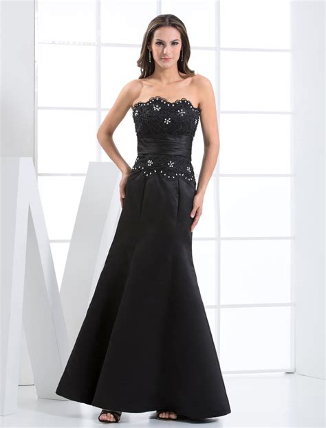gorgeous black sheath applique beading satin evening dress
