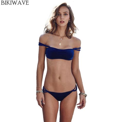 2019 New Hot Women Bikini Set Push Up Blue Velvet Brazilian Biquini