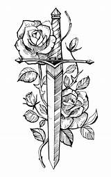 Sword Rose Tattoo Roses Sketches Background sketch template